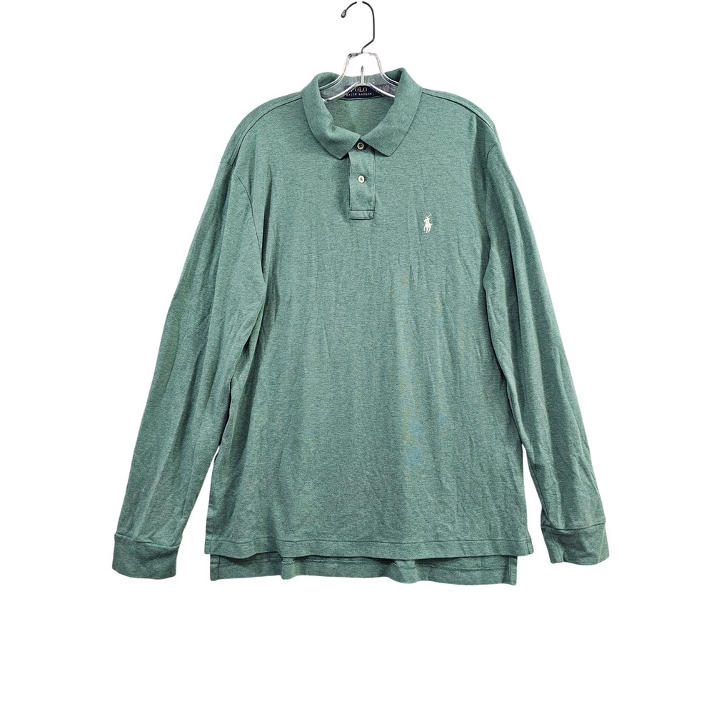 Polo Ralph Lauren Long Sleeve Polo Mens XL Green Heathered 100% Cotton Pony Logo